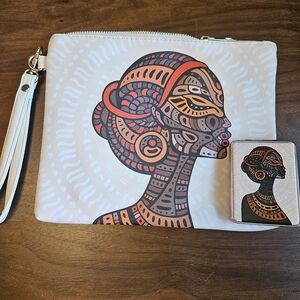 Ambesonne African Art Clutch with Wristlet And Matching Pocket Mirror